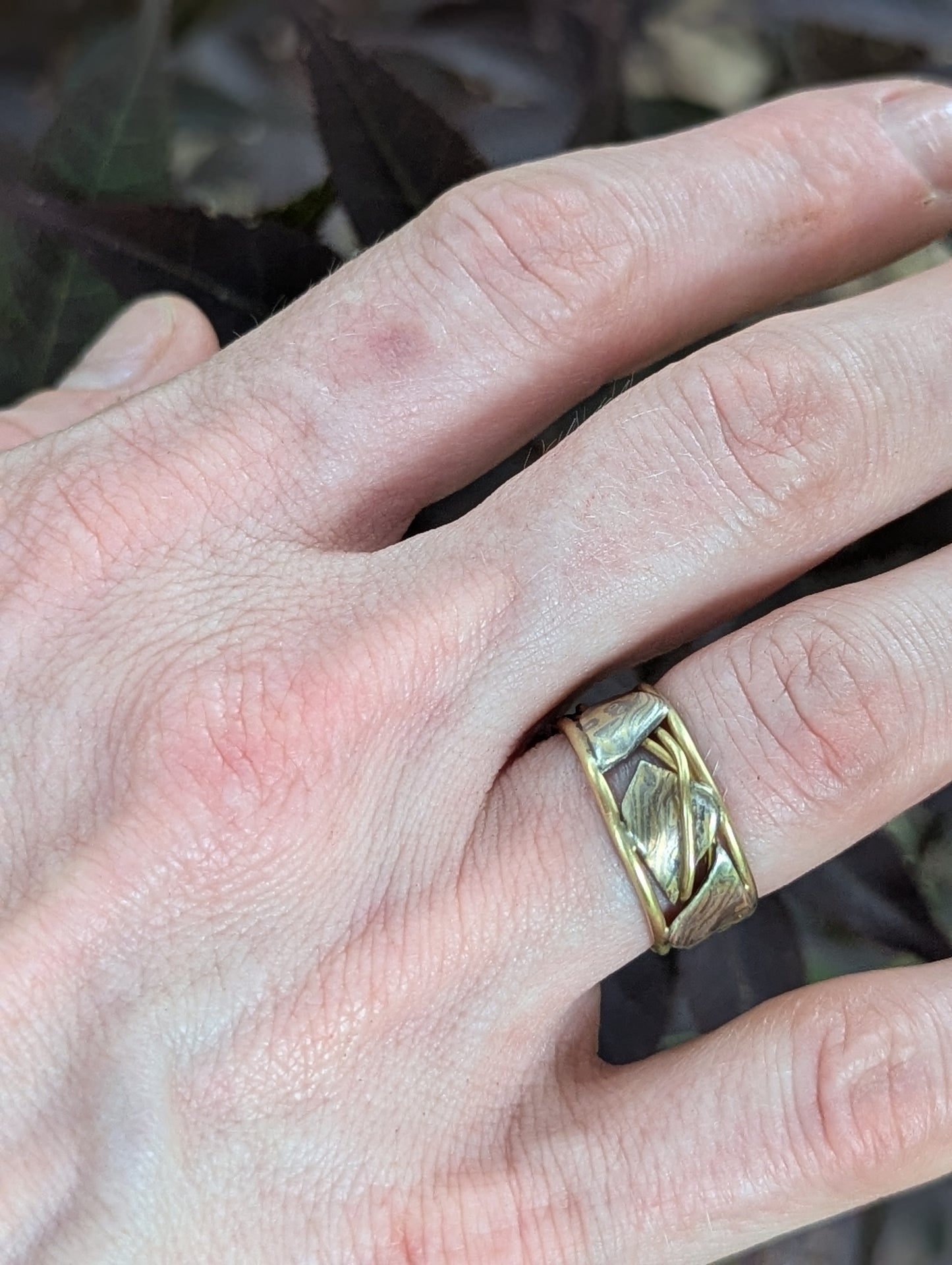 Leaf and Vine Band with Mokume Gane